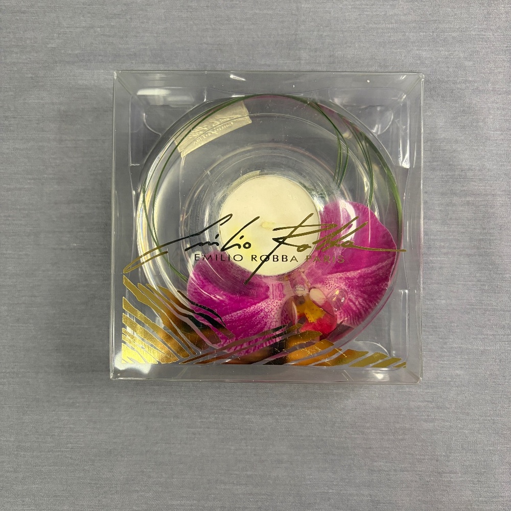 Emilio Robba Paris Pink Orchid Tealight Candle Holder Glass Lucite NEW